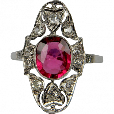 Red Tourmaline and Diamond Art Deco Ring | DB Gems