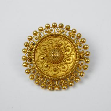 Antique etruscan revival gold brooch with granulation | DB Gems