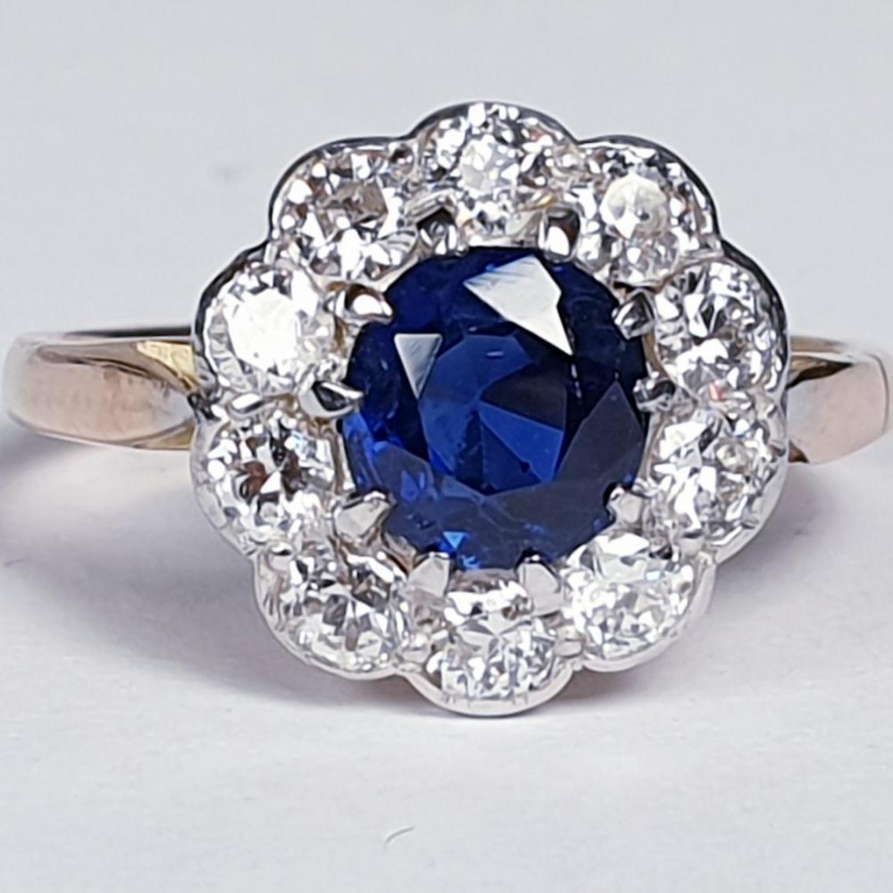 Antique Sapphire And Diamond Cluster Engagement Ring | DB Gems