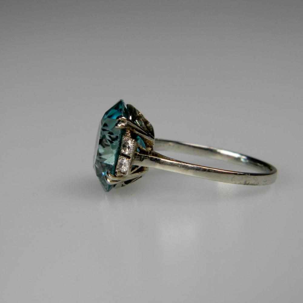 Intense Blue Zircon Art Deco Ring | DB Gems