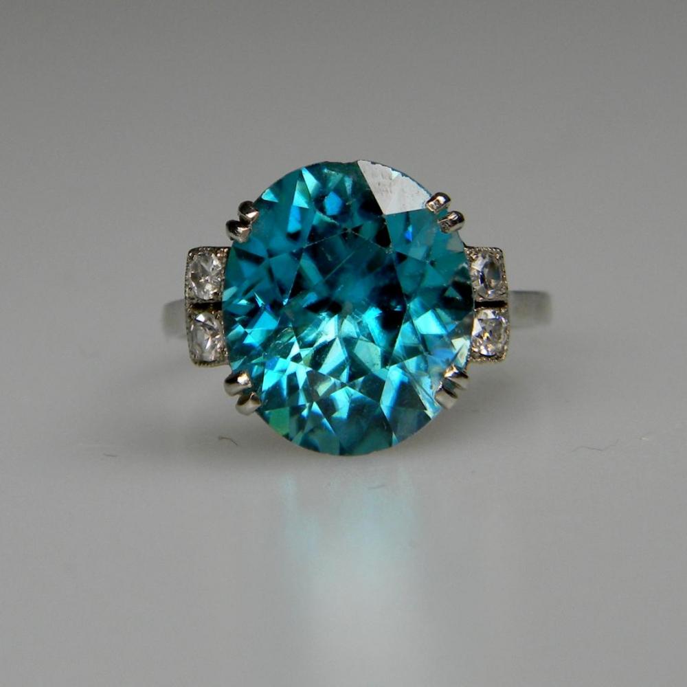 Intense Blue Zircon Art Deco Ring | DB Gems