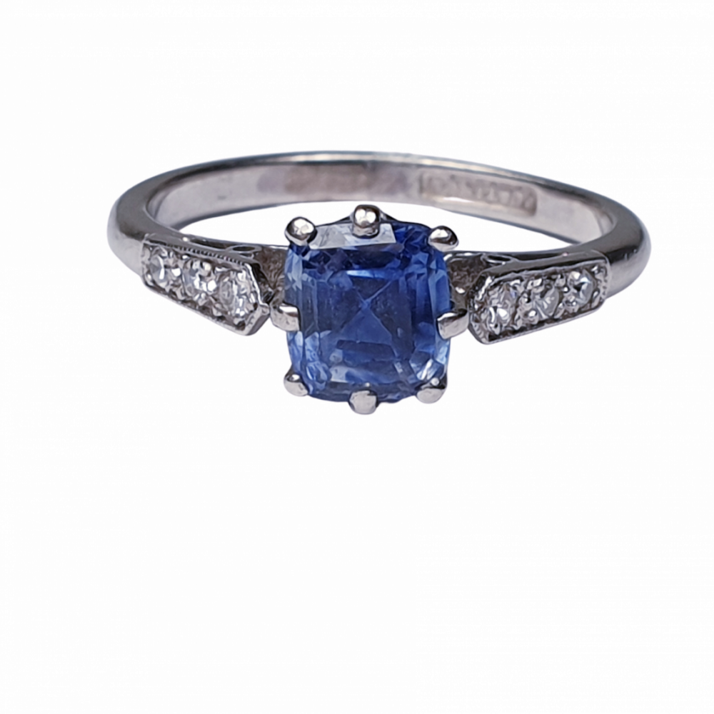 Ceylon Sapphire and Diamond Art Deco Ring | DB Gems