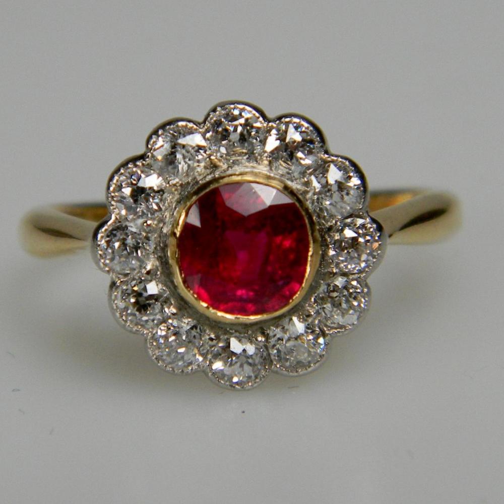 Burmese Ruby and Diamond Cluster Ring | DB Gems