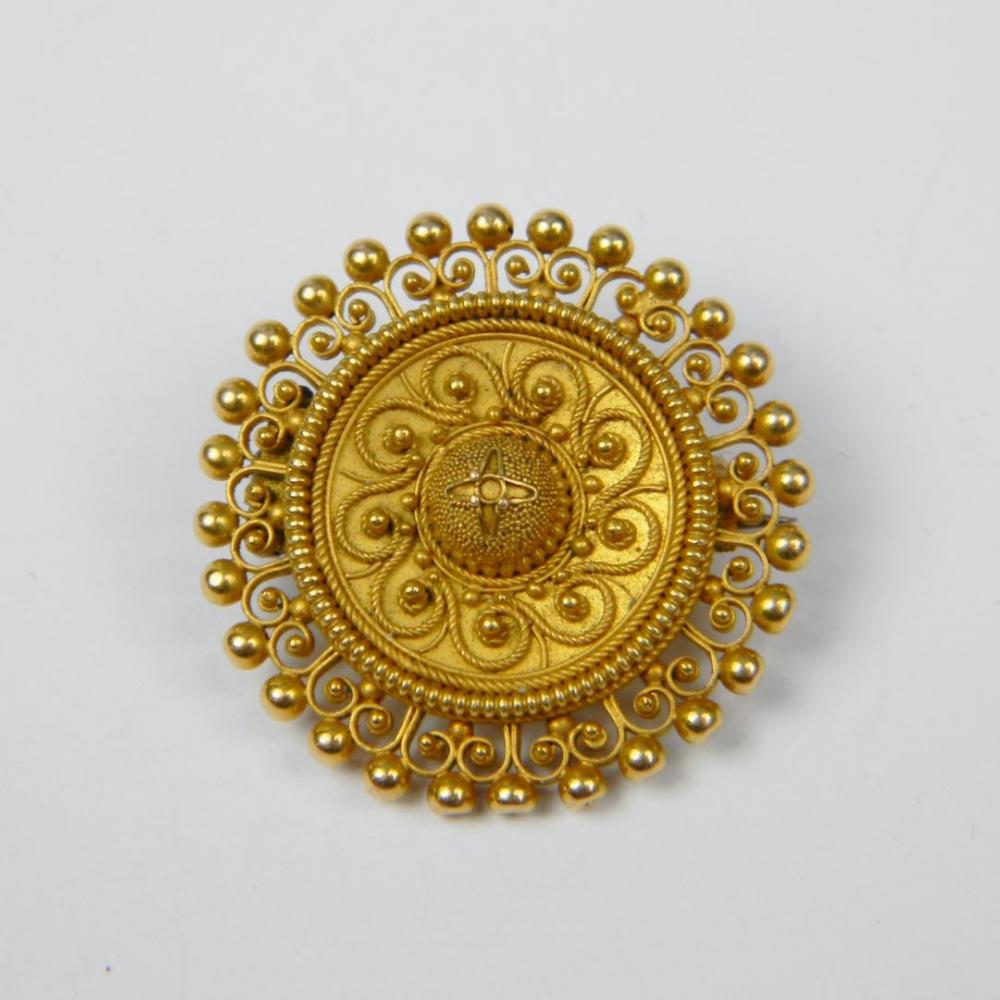 Antique etruscan revival gold brooch with granulation | DB Gems