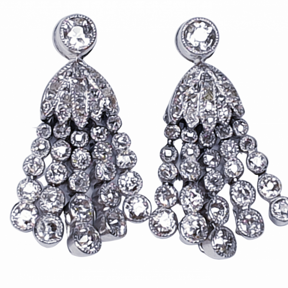 Pair of belle epoque diamond tassel drop earrings DB Gems