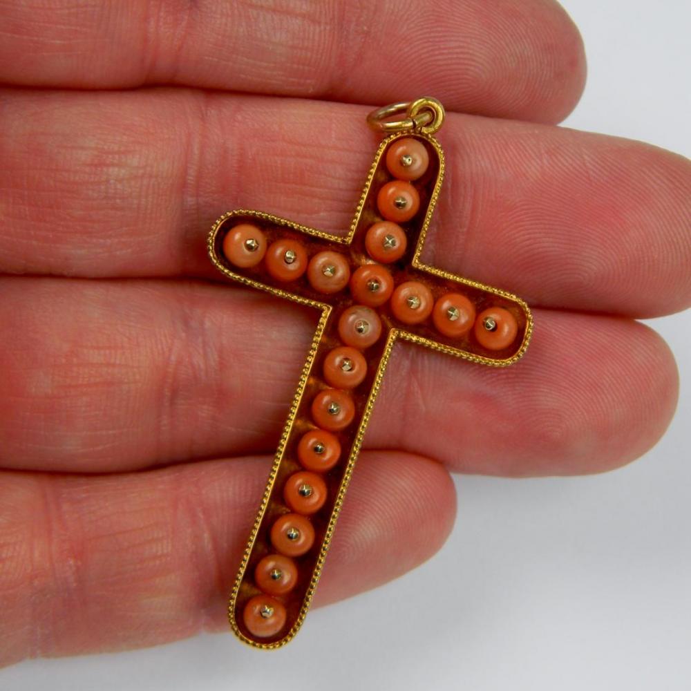 Coral and gold cross pendant, Italian circa 1860 | DB Gems