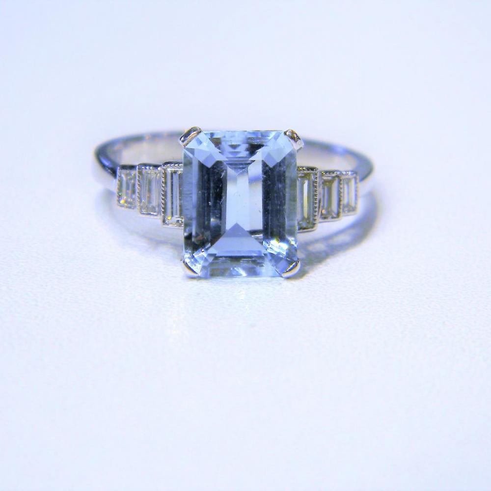 Aquamarine And Baguette Diamond Ring | DB Gems