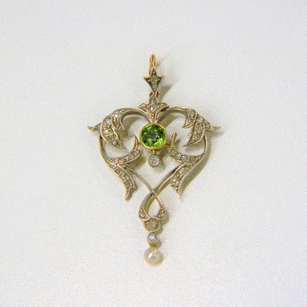 Art Nouveau Demantoid and Diamond Pendant | DB Gems