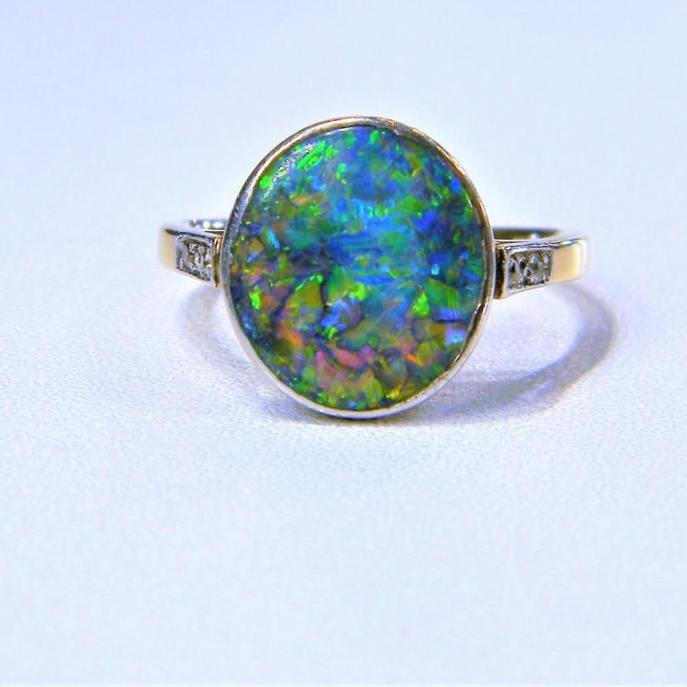 Fine Antique Black Opal Ring | DB Gems